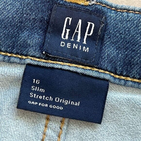 GAP Denim Jeans Boys Size 16 Blue Wash Slim Stretch Adjustable Waist Jeans - Picture 6 of 7